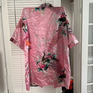 Pink kimono with peacock design, bought second hand